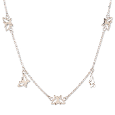Station-Charm-Halskette aus Sterlingsilber, „Butterfly Desire“ – Sterling-Silber-Station-Charm-Halskette mit Schmetterlingsmotiv