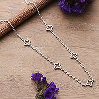 Sterling silver station necklace, 'Stars & Blooms'