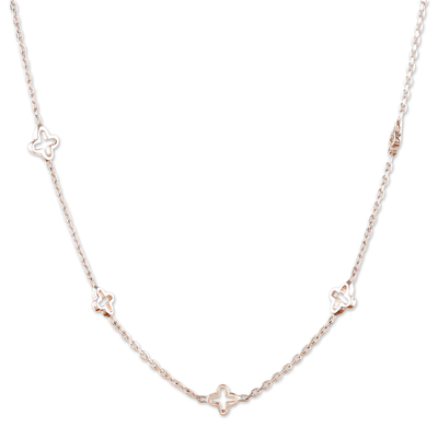 Sterling silver station necklace, 'Stars & Blooms' - Classic Floral Sterling Silver Station Necklace from India