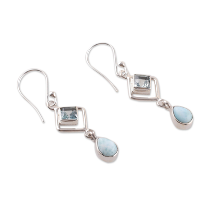 Larimar and blue topaz dangle earrings, 'Duchess' Loyalty' - One-Carat Faceted Larimar and Blue Topaz Dangle Earrings