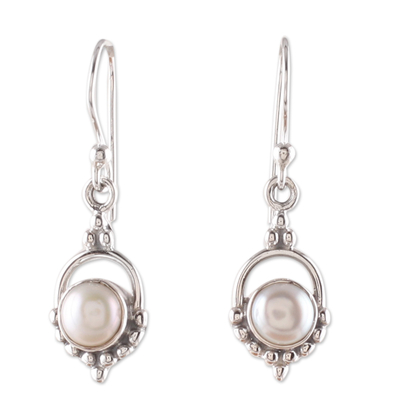 Cultured pearl dangle earrings, 'Pure Allure' - Polished Cream Cultured Pearl Dangle Earrings from India