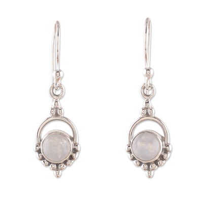 Rainbow moonstone dangle earrings, 'Ethereal Allure' - Polished Natural Rainbow Moonstone Dangle Earrings