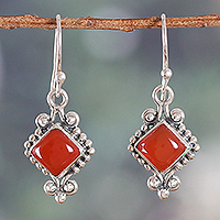 Carnelian dangle earrings, 'Fiery Dame' - Polished Classic Carnelian Cabochon Dangle Earrings