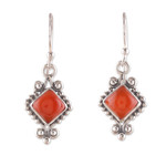 Carnelian dangle earrings, 'Fiery Dame' - Polished Classic Carnelian Cabochon Dangle Earrings