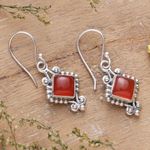 Carnelian dangle earrings, 'Fiery Dame' - Polished Classic Carnelian Cabochon Dangle Earrings