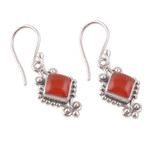 Carnelian dangle earrings, 'Fiery Dame' - Polished Classic Carnelian Cabochon Dangle Earrings
