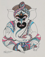 'Ganesha Hanuman' - Signed Hindu Watercolor Ganesha and Hanuman Painting