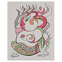 'Sun Ganesha' - Signed Sun-Themed Acrylic and Watercolor Ganesha Painting