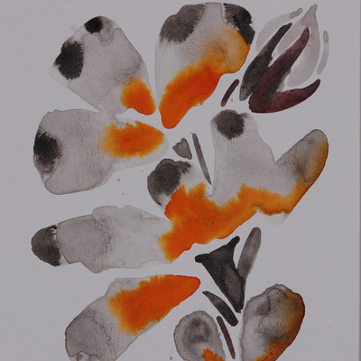 'Sunshine Blossom' - Pintura impresionista de flores de acuarela naranja y negra