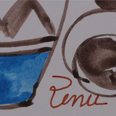 'Beauty in a Pot II' - Acuarela impresionista sobre papel Pintura de jarrón floral azul