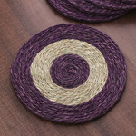 Natural fiber placemats, 'Wine Aura' (set of 6) - Set of Six Handwoven Round Purple Natural Fiber Placemats