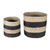 Natural fiber baskets, 'Striped Essence' (set of 2) - Set of 2 Striped Black and Beige Natural Fiber Baskets
