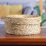 Natural fiber basket, 'Rural Minimalism' - Handwoven Minimalist Round Natural Sabai Grass Fiber Basket