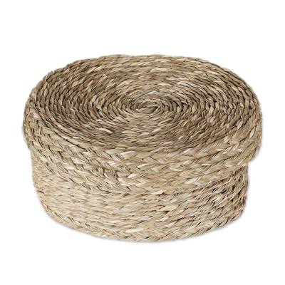Natural fiber basket, 'Rural Minimalism' - Handwoven Minimalist Round Natural Sabai Grass Fiber Basket