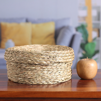 Natural fiber basket, 'Rural Minimalism' - Handwoven Minimalist Round Natural Sabai Grass Fiber Basket