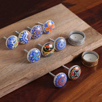 Ceramic knobs, 'Harmonious Beauty' (set of 9) - 9 Ceramic Knobs with Hand-Painted Floral and Leaf Motifs