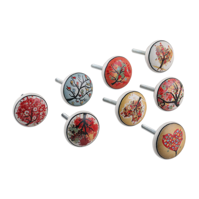 Keramikknöpfe, „Crimson Aura“ (8er-Set) – Set mit 8 von der Natur inspirierten, handbemalten Keramikknöpfen
