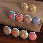 Ceramic knobs, 'Moroccan Style' (set of 10) - 10 Hand-Painted Ceramic Knobs with Moroccan-Style Designs
