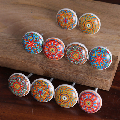 Pomos de cerámica (juego de 10) - 10 perillas de cerámica pintadas a mano con diseños de estilo marroquí
