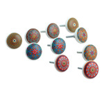 Ceramic knobs, 'Moroccan Style' (set of 10) - 10 Hand-Painted Ceramic Knobs with Moroccan-Style Designs
