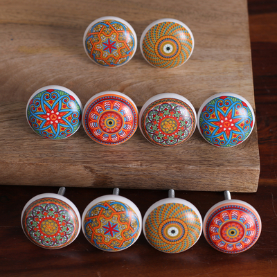 Pomos de cerámica (juego de 10) - 10 perillas de cerámica pintadas a mano con diseños de estilo marroquí
