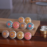 Ceramic knobs, 'Moroccan Style' (set of 10) - 10 Hand-Painted Ceramic Knobs with Moroccan-Style Designs