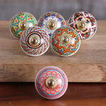 Ceramic knobs, 'Moroccan Delight' (set of 6) - 6 Hand-Painted Ceramic Knobs with Moroccan-Style Accents