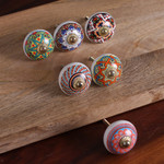 Ceramic knobs, 'Moroccan Delight' (set of 6) - 6 Hand-Painted Ceramic Knobs with Moroccan-Style Accents