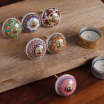 Ceramic knobs, 'Moroccan Delight' (set of 6) - 6 Hand-Painted Ceramic Knobs with Moroccan-Style Accents