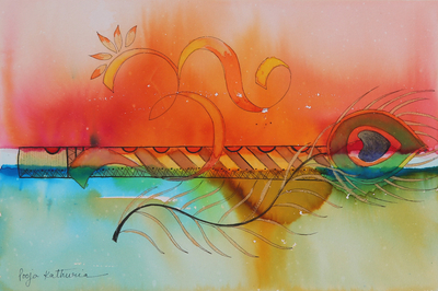 'Morning Prayers' - Expressionist Hindu-Themed Watercolor and Acrylic Painting