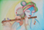 'Flauta Celestial' - Pintura acrílica y acuarela verde y azul firmada