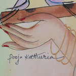 'Celestial Flute' - Signed Green and Blue Watercolour and Acrylic Painting