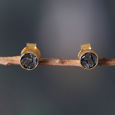 Gold-plated clear quartz stud earrings, 'Victorious Moon' - 18k Gold-Plated Round Natural Clear Quartz Stud Earrings