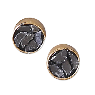 Gold-plated clear quartz stud earrings, 'Victorious Moon' - 18k Gold-Plated Round Natural Clear Quartz Stud Earrings