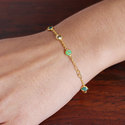 Gold-plated multi-gemstone station bracelet, 'Green Divinity' - 18k Gold-Plated 1-Carat Multi-Gemstone Station Bracelet