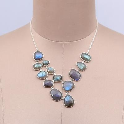 Labradorite pendant necklace, 'Luxurious Evening' - 116-Carat Faceted Checkerboard Labradorite Pendant Necklace