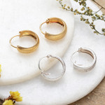 Gold-plated and sterling silver hoop earrings, 'Everyday' (set of 2) - Set of 2 Textured Gold-Plated and Sterling Silver Earrings