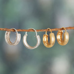 Gold-plated and sterling silver hoop earrings, 'Everyday' (set of 2) - Set of 2 Textured Gold-Plated and Sterling Silver Earrings