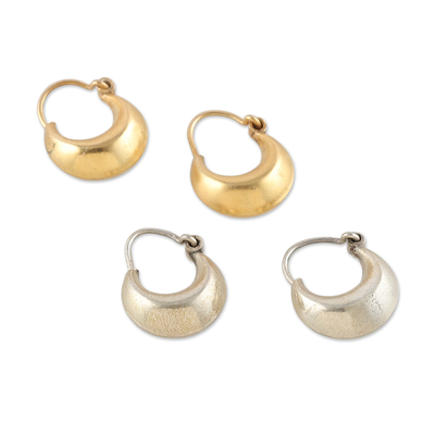 Gold-plated and sterling silver hoop earrings, 'Luxurious Hoops' (set of 2) - Set of 2 Gold-Plated and Sterling Silver Hoop Earrings