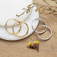 Gold-plated and sterling silver hoop earrings, 'Shimmering Hoops' (set of 2) - Set of 2 22k Gold-Plated and Sterling Silver Earrings