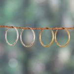 Gold-plated and sterling silver hoop earrings, 'Shimmering Hoops' (set of 2) - Set of 2 22k Gold-Plated and Sterling Silver Earrings