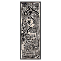 Madhubani painting, 'Meera' - Madhubani Painting of Hindu Mystic Poet Meera Mirabai