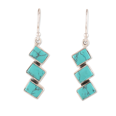 Calcite dangle earrings, 'Healing Ladders' - Polished Geometric Calcite Cabochon Dangle Earrings