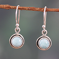 Larimar dangle earrings, 'Sky Love' - Sterling Silver Natural Larimar Cabochon Dangle Earrings