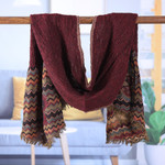 Embroidered wool scarf, 'Sacred Blooming' - Floral Embroidered Colorful Burgundy 100% Wool Scarf
