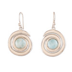 Larimar dangle earrings, 'Swirling Peace' - Sterling Silver and Natural Larimar Cabochon Dangle Earrings