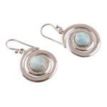 Larimar dangle earrings, 'Swirling Peace' - Sterling Silver and Natural Larimar Cabochon Dangle Earrings
