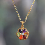 Gold-plated multi-gemstone chakra necklace, 'Golden Energy Bloom' - 22k Gold-Plated Floral Multi-Gemstone Chakra Necklace