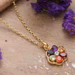 Gold-plated multi-gemstone chakra necklace, 'Golden Energy Bloom' - 22k Gold-Plated Floral Multi-Gemstone Chakra Necklace