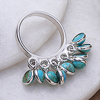 Sterling silver cluster ring, 'Lagoon Style' - Sterling Silver Cluster Ring with Ten Recon Turquoise Gems